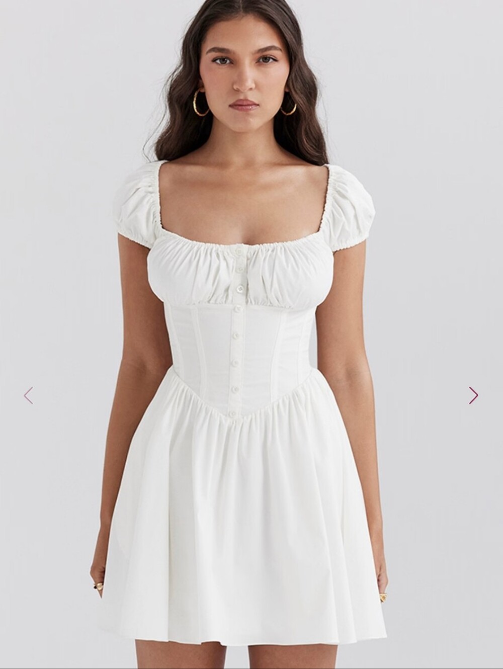 Nala White cotton gathered mini dress